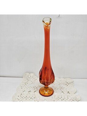 Viking Glass Epic 6 Petal Swung Vase Amberina Persimmon Cadmium Glow MCM".